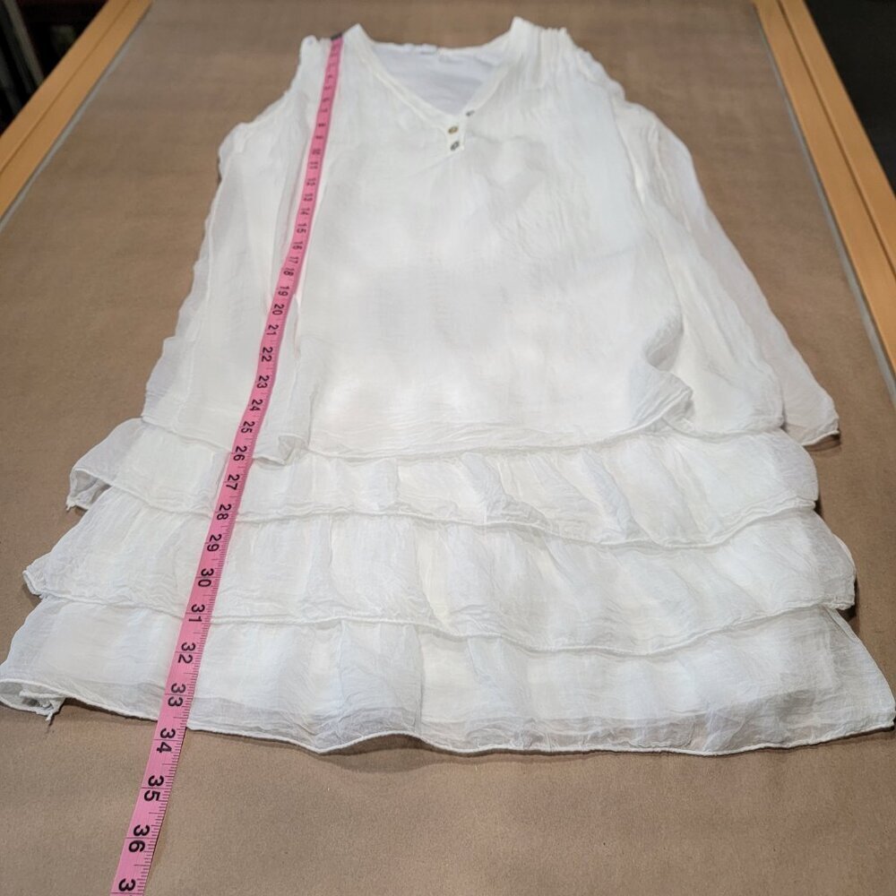 Made in Italy 100% Silk Layered / Tiered White Sleeveless Midi Dress - Picture 7 of 9